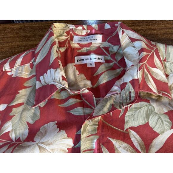 Vintage Pierre Cardin Button Up Shirt Large Red Hawaiian 100% Cotton Men’s L - Picture 4 of 5
